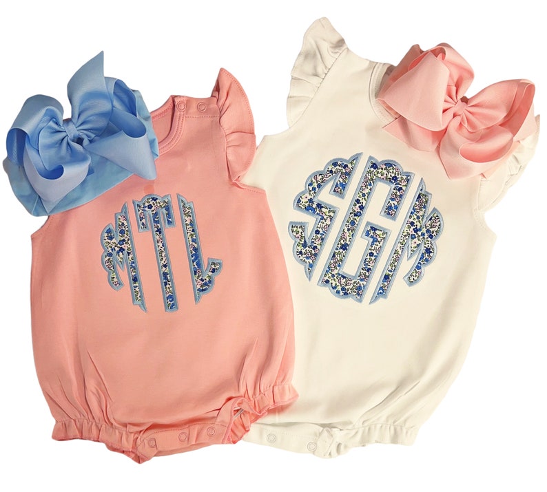 Baby girl bubble, monogrammed outfit, personalized toddler girl, summer outfit, sk creations, monogrammed bubble image 3