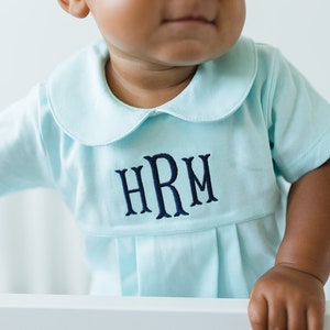 Monogrammed baby boy bubble, boy Easter outfit, personalized boys sunsuit, boys picture outfit, preppy baby boy clothing, shower gift, mint