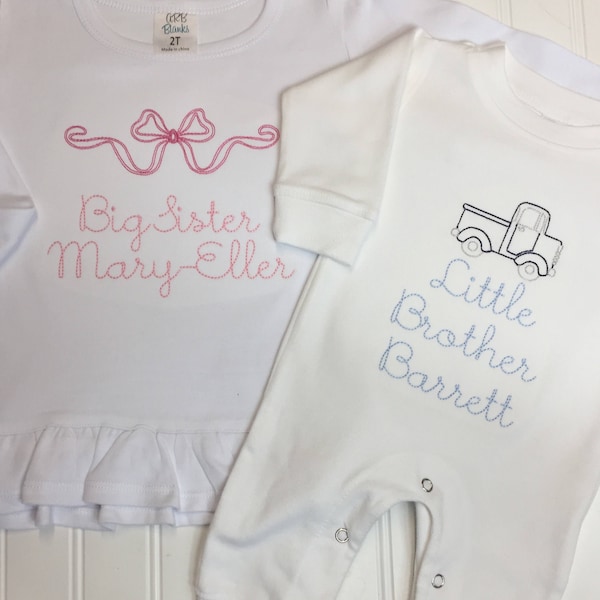 Sibling shirts, personalized sibling outfits, big brother shirt, big sister shirt, little brother shirt, little brother gown, arb