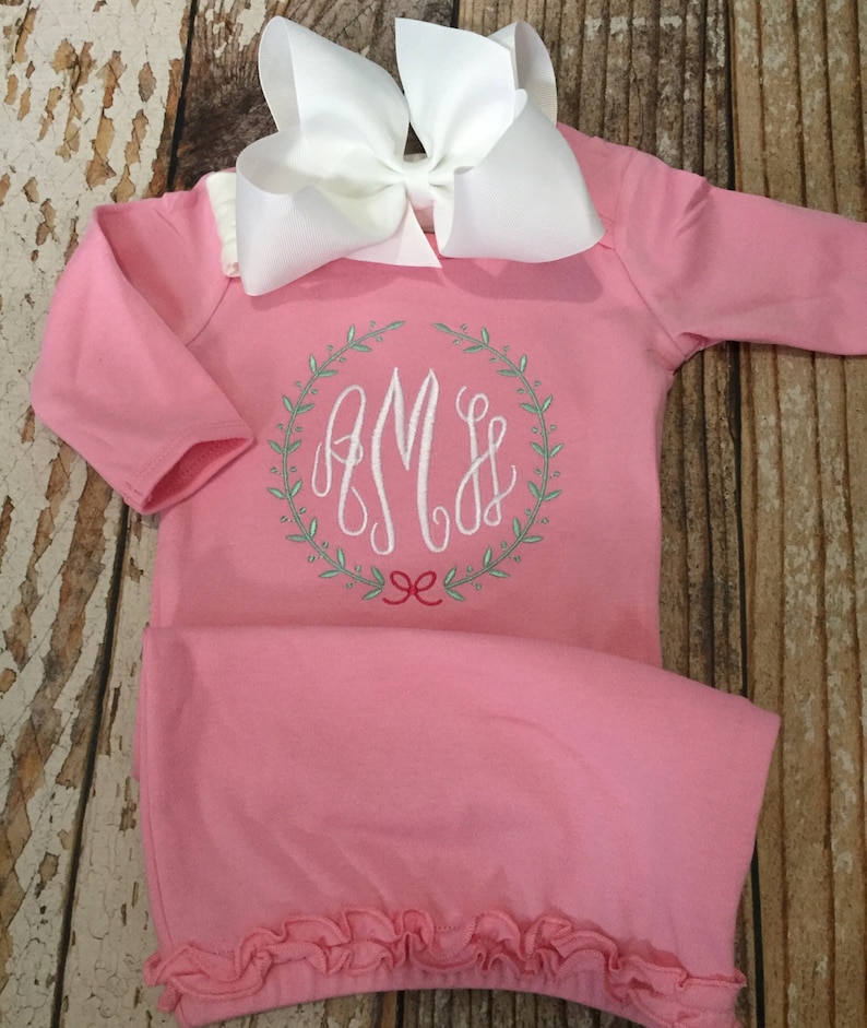 Monogrammed Girls Baby Gown Girls Hospital Outfit Etsy