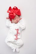 Baby girl Christmas outfit, baby girl coming home outfit, baby girl clothing, girl firefighter outfit, ruffle footie, White waffle