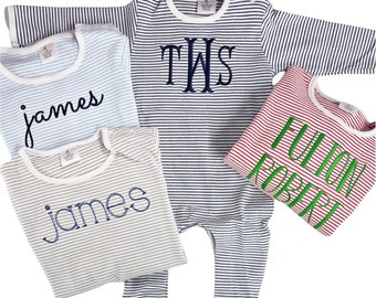 Boys baby coming home outfit, shower gift, romper, monogrammed boys outfit, name outfit, boys photo outfit, 1st birthday, gift, mini stripe