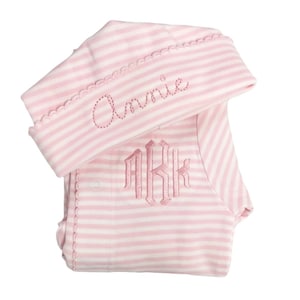 Baby girl coming home outfit, Monogrammed footie, Personalized Baby gift, Monogrammed sleeper, pima cotton, newborn pictures, pink stripes image 4