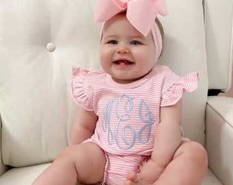 Baby girl bubble, monogrammed outfit, personalized toddler girl, summer outfit, sk creations, monogrammed bubble