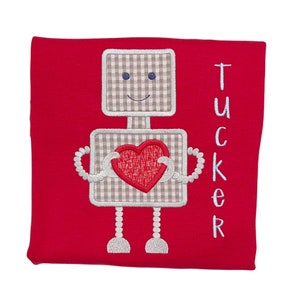 Boys Valentines Day Shirt, personalized Valentine shirt, monogram robot  heart shirt, Valentines Day outfit, embroidered holiday shirt, BB