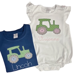 Personalized tractor shirt, boys tractor shirt, girls tractor outfit, applique tractor, sk creations