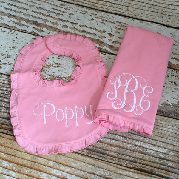 Monogrammed bib and burp cloth set, newborn gift, baby shower gift, burp cloth, bib, custom, ARB, personalized, girl, boy