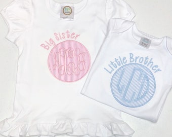 Monogrammed Sibling shirts, big sister shirt, little sister shirt, big brother shirt, little brother shirt, arb, personalized gown