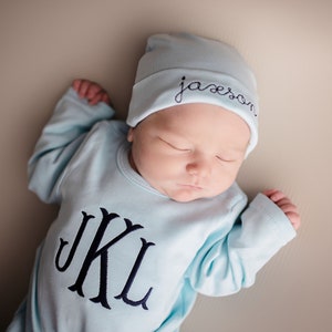 baby boy coming home outfit, hospital outfit, monogrammed, sk creations image 7