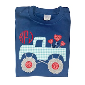 Boys Valentine's Day shirt, Valentine's shirt, personalized valentines shirt, embroidered valentines shirt, sk creations, monster truck