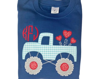 Camiseta de San Valentín para niños, camiseta de San Valentín, camiseta de San Valentín personalizada, camiseta de San Valentín bordada, creaciones sk, camión monstruo