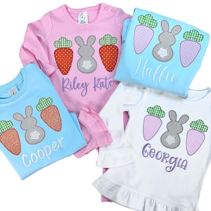 Easter Shirt, kids Easter bunny and carrot outfit, personalized Easter shirt, applique Easter Shirt, romper