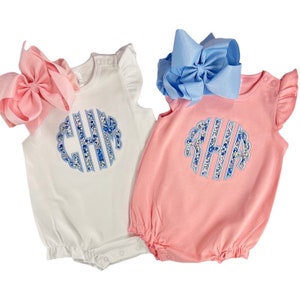 Baby girl bubble, monogrammed outfit, personalized toddler girl, summer outfit, sk creations, monogrammed bubble image 1