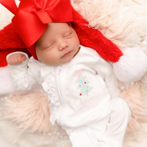 Conjunto navideño para bebé niña, conjunto navideño para recién nacida, pijama enterizo con cremallera, diseño de punto de cruz imagen 4