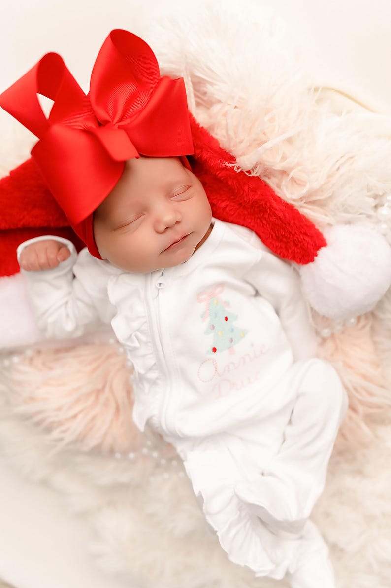 Conjunto navideño para bebé niña, conjunto navideño para recién nacida, pijama enterizo con cremallera, diseño de punto de cruz imagen 4