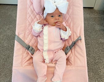 Baby girl coming home outfit, monogrammed footie, ruffle footie pink, newborn picture outfit, baby girl clothing, baby shower gift, pima