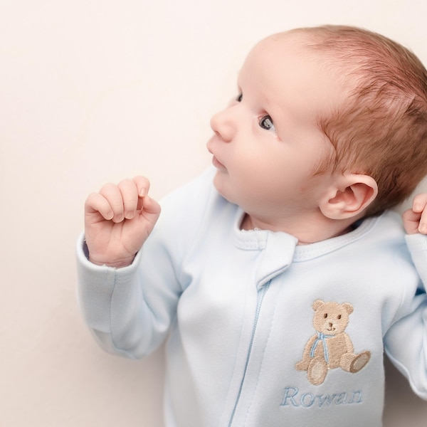 baby boy coming home outfit, teddy bear baby boy outfit, take me home outfit, boys personalized romper, zip footie, teddy bear
