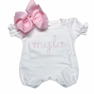 Baby girl coming home outfit, monogrammed romper, sk creations