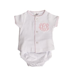 Baby girl coming home outfit, baby boy monogrammed bloomer set, newborn coming home outfit, girls summer outfit, pima cotton, sk creations image 5