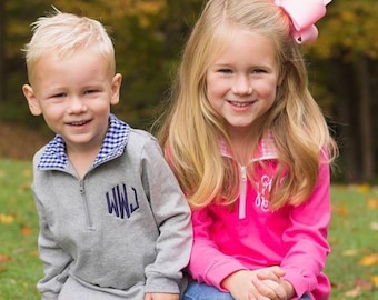 Monogrammed boys pullover, girls pullover, kids sweatshirt, children's quarter zip, monogram clothing, kids clothing, ltc