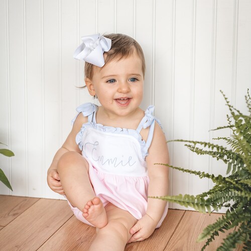 Blue Bubble Romper Baby Girl Cotton Light Blue Romper Romper Etsy