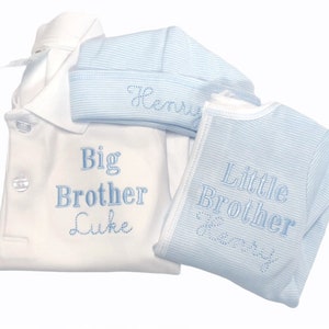 Baby boy coming home outfit, Monogrammed footie, Baby gift, Monogrammed sleeper, blue tiny stripes image 10