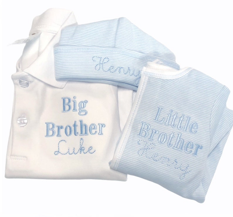 Baby boy coming home outfit, Monogrammed footie, Baby gift, Monogrammed sleeper, blue tiny stripes image 10