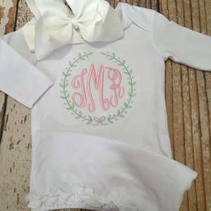 Monogrammed Girls Baby Gown, Girls Hospital Outfit, Monogrammed Infant Gown, Personalized Baby Gown, Baby Monogrammed Gown,