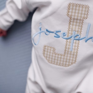 Baby boy hospital outfit, coming home outfit, monogrammed, sk creations, tan