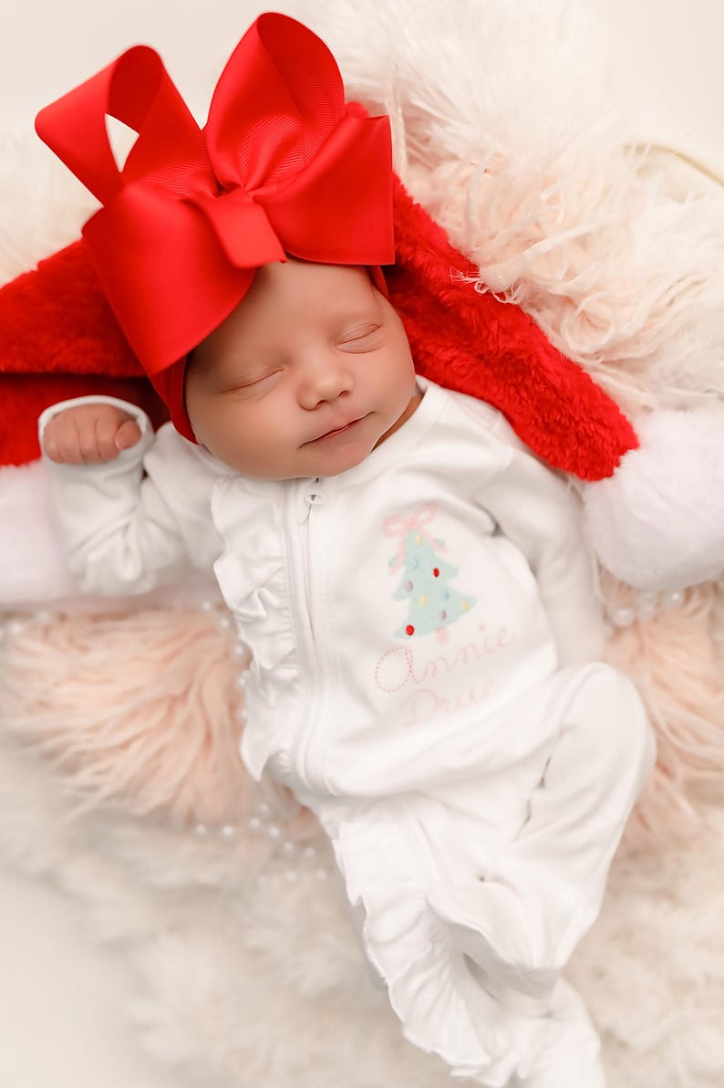 Conjunto navideño para bebé niña, conjunto navideño para recién nacida, pijama enterizo con cremallera, diseño de punto de cruz imagen 1