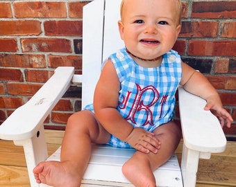 Bubble jongens, bubbel met monogram, zonnepak, monogram, gepersonaliseerde patriottische outfit, jongensoutfit 4 juli, sk creations
