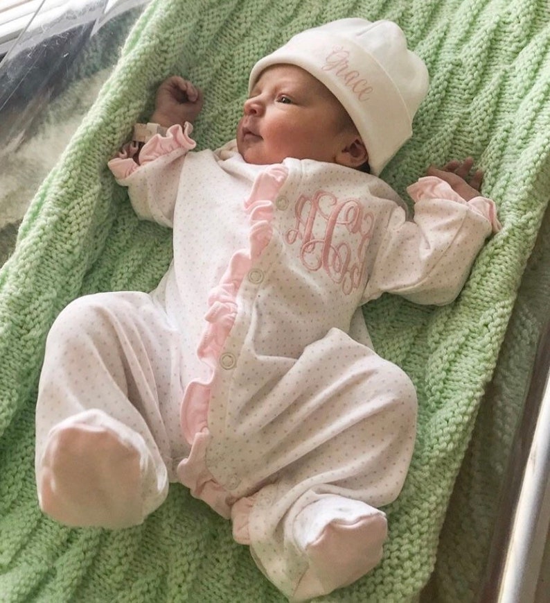 Baby girl coming home outfit monogrammed footie newborn Etsy