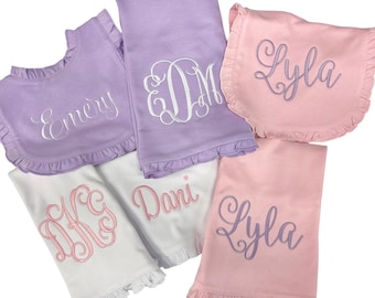 Prezent na baby shower dla dziewczynki, śliniaczek z monogramem, zestaw pieluszek do odbijania, prezent dla noworodka, prezent na baby shower, pieluszki do odbijania, śliniaczek, niestandardowy, spersonalizowany, dziewczynka, chłopiec