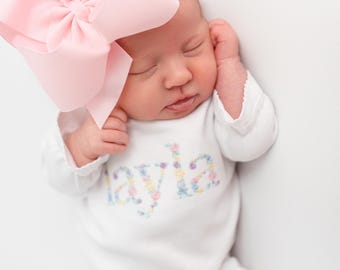 Completo per neonata da ospedale, completo per neonata per il ritorno a casa, completo per tornare a casa, completo personalizzato per neonata, completo su misura per neonata, floreale