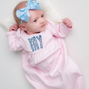 Baby girl coming home outfit, Monogrammed gown, Personalized Baby gift, Monogrammed sleeper, pima cotton, newborn pictures, shower gift