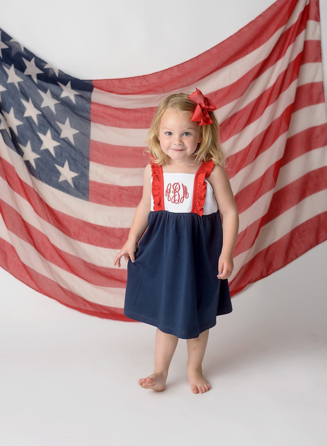 Traje patriótico para niñas, traje del de julio, vestido con monograma  del 4, burbuja, traje personalizado, ropa para niñas, traje de cumpleaños,  - Main Image