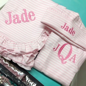 Baby girl coming home outfit, Monogrammed footie, Personalized Baby gift, Monogrammed sleeper, pima cotton, newborn pictures, pink stripes image 9