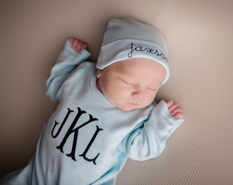 baby boy coming home outfit, hospital outfit, monogrammed, sk creations
