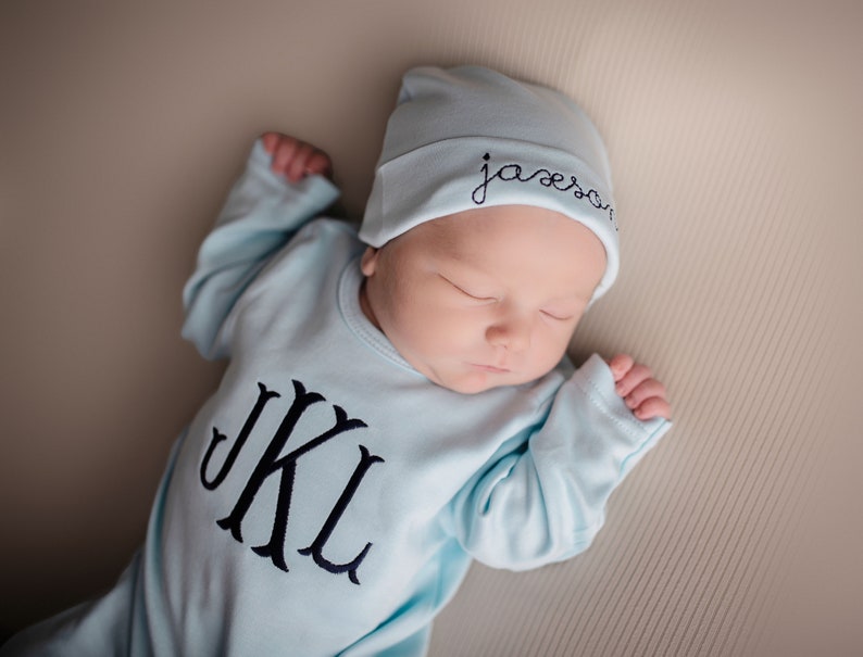 baby boy coming home outfit, hospital outfit, monogrammed, sk creations image 1