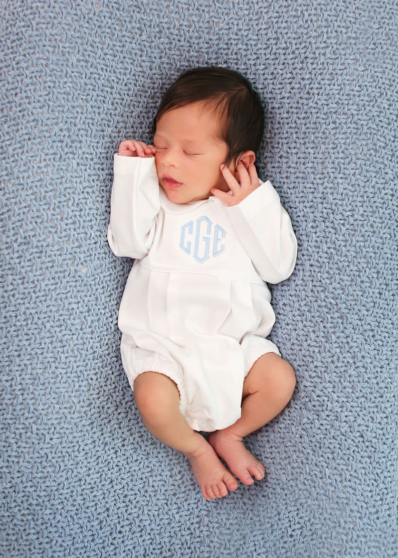 Baby boy coming home outfit monogrammed bubble photo outfit image 5