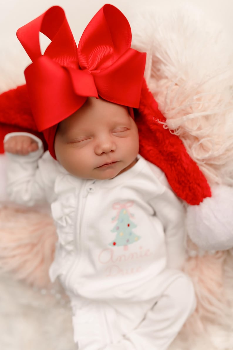 Conjunto navideño para bebé niña, conjunto navideño para recién nacida, pijama enterizo con cremallera, diseño de punto de cruz imagen 6