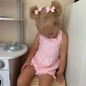 Monogrammed bubble, girls sunsuit, summer outfit, baby bubble, sk creations, ruffle bubble, monogram outfit, personalized romper, gift