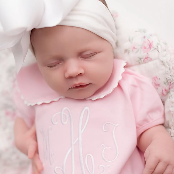 Monogrammed bubble, girls summer bubble, personalized, baby clothing, baby shower gift, ruffle collar, sk creations,shortsleeve