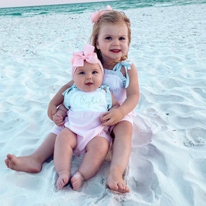 Girls dress, monogrammed summer outfit, beach photos, matching sibling set, personalized dress, pima cotton, sk creations