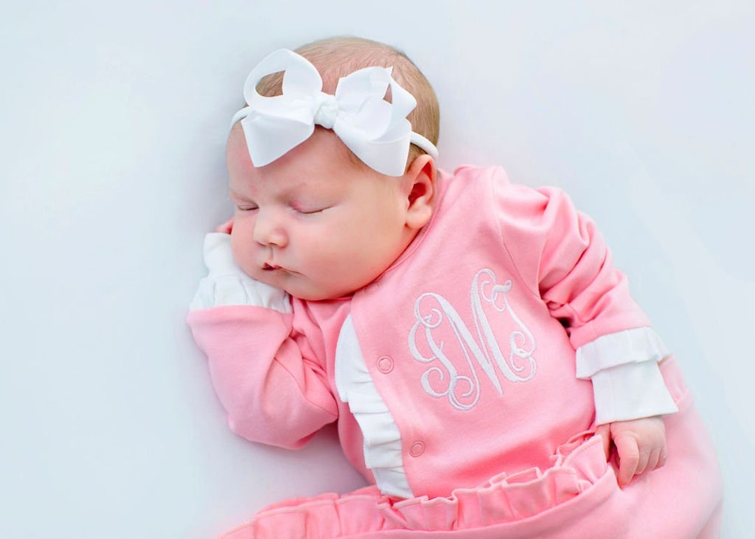 Baby Girl Coming Home Outfit, Personalized Coming Home Outfit, Ruffle Footie Etsy