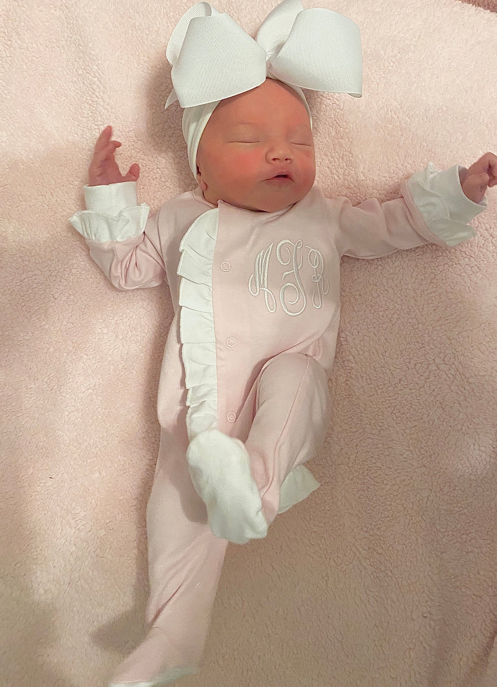 Baby Girl Coming Home Outfit Monogrammed Footie Ruffle Etsy Canada