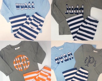 Boys personalized outfit, monogrammed outfit, shirt and pants, fall outfit, winter outfit, Christmas set