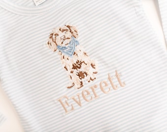 baby boy golden doodle outfit, baby boy coming home outfit, dog baby boy outfit, personalized golden doodle baby outfit,