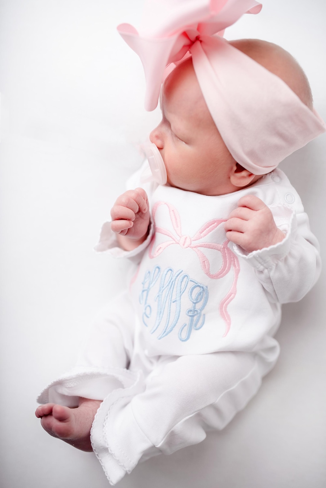 Baby Girl Coming Home Outfit, Monogrammed Ruffle Romper, Newborn
