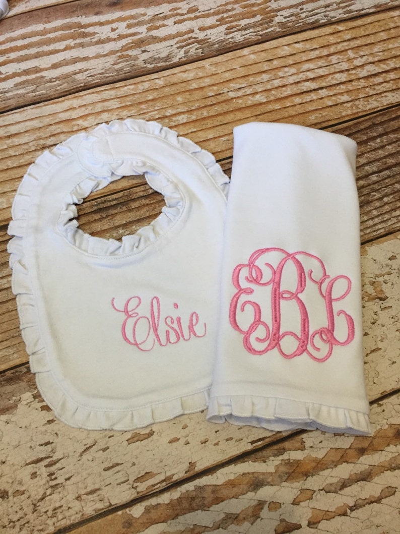 Monogrammed Bib Monogrammed Burp Cloth Set Newborn Gift Etsy